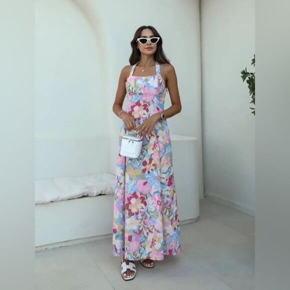 ZARA PRINTED LINEN MIDI DRESS - Picture 2 of 10